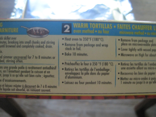 Instructions from the Old El Paso Soft Taco Dinner Kit.