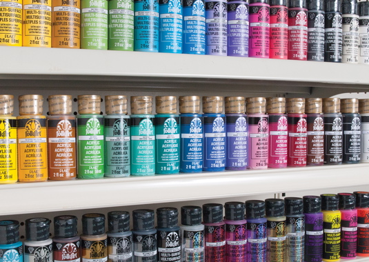 Plaid Enterprises manufactures and packages 20 of its own bestselling brands of arts and crafts paints such as Folk Art, Apple Barrel, Mod Podge and other labels.