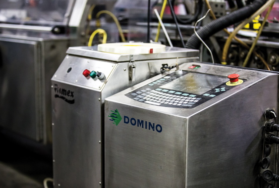 Placed next to a Fumex fume extractor, a Domino S-Series laser coder generates permanent, highly-legible product codes etched into the paperboard boxes containing High Liner’s frozen products.