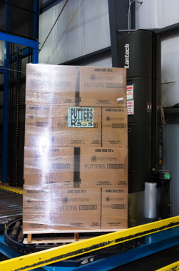  A Lantech stretchwrapper quickly secures a pallet of cigarettes.