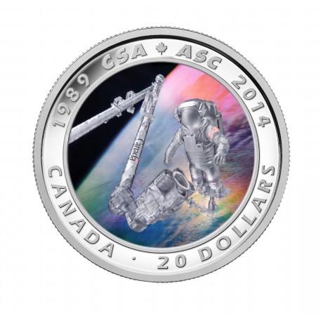 2014 $20 Fine Silver Coin - 25th anniversary of the Canadian Space Agency.