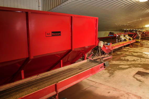  Along with an Even Flow Hopper and Steel Drum washer, Monaghan Farms uses a felt drier for processing of its harvested potatoes, with P.E.I.-based H.F. Stewart supplying all of this equipment.