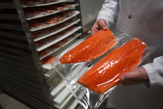 After being sealed in a clear, plastic film pack via the Multivac model R 105 thermoform packaging machine, the individual trout fillets will undergo a thorough freezing process before being shipped to the company’s customers across Canada and the U.S.