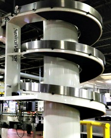 The SpiralVeyor vertical conveyors manufactured by AmbaFlex are used throughout the 225,000-square-foot plant to enable smooth and gentle transfer of filled cases of Coca-Cola cans to the building’s end-of-line packaging area for palletizing and stretchwrapping.