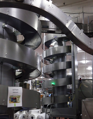 The Unilever plant employs a series of Ryson spiral conveyor systems to transfer boxed product towards the end-of-line packaging.