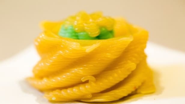 An example of edible food creatd by Columbia University's 3D food printer. Credit: Timothy Lee Photographers.