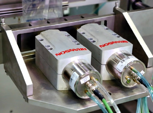 A pair of Branson ultrasonic sealing jaws for horizontal seal on the Vertobagger 2.0 from the Cambridge, Ont.-based packaging equipment manufacturer APPE.